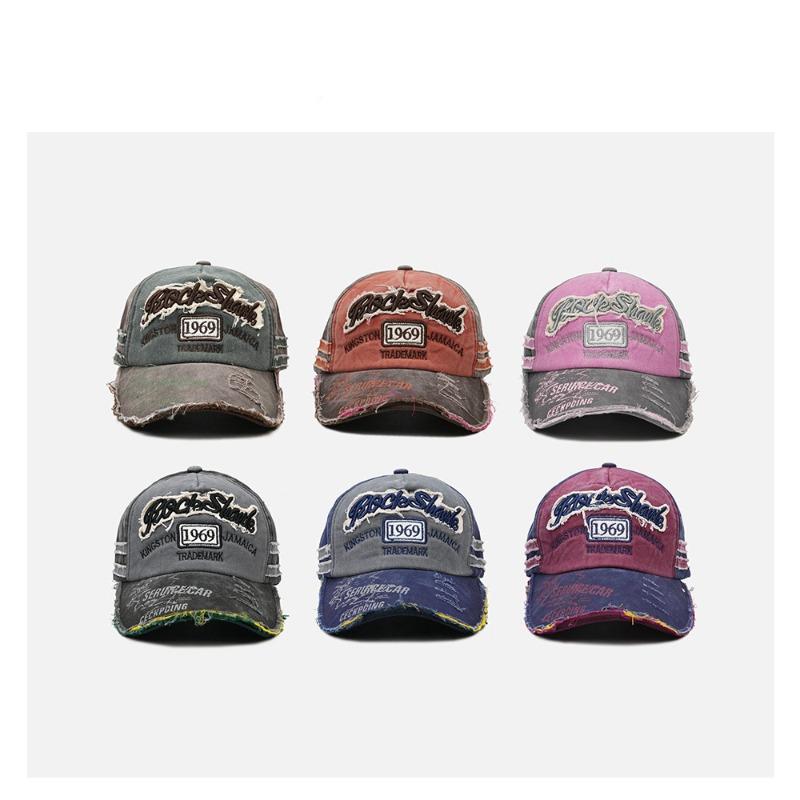 Hip Hop Washed Old Denim Pink Baseball Cap Female Ripped Retro Trendy Brand Letter Spring and Summer Cap Male