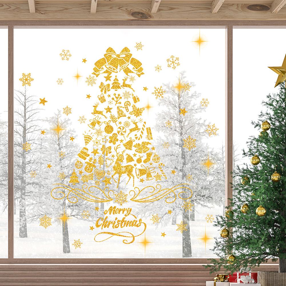 Festive Aesthetic Christmas Stickers Window Holiday Stickers Golden Customizable Display Electrostatic Adhesion
