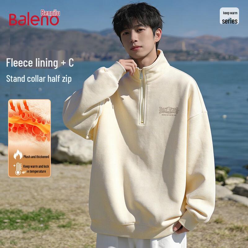 Baleno Men s Fleece-Lined Half-Zip Stand Collar Hoodie XL