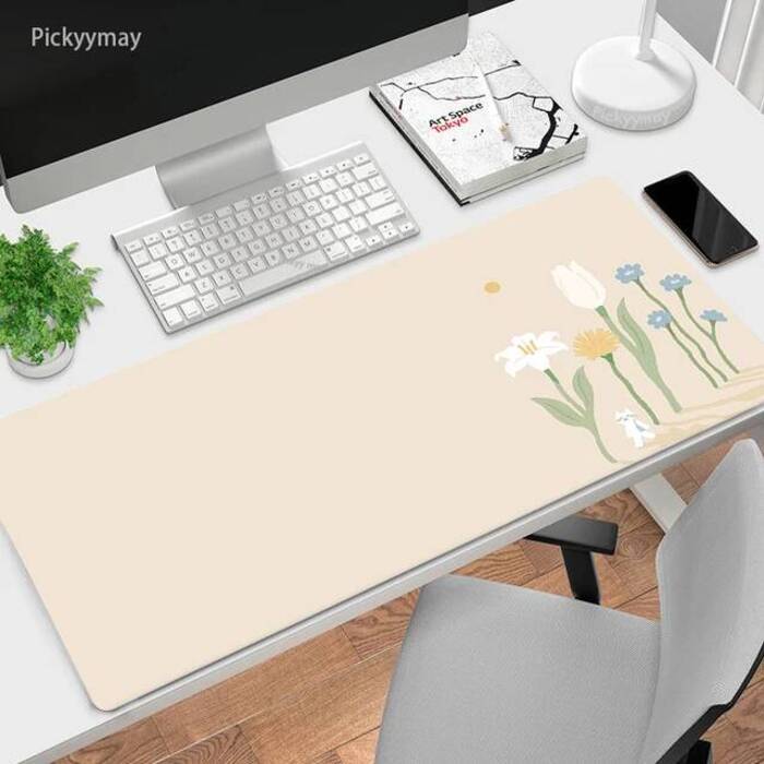 Large Mouse Mat Green Leaves Cat Mousepad Big Cute Mousepads X Office Rubber Keyboard Mats Desk Pad Overlock Mouse Pads