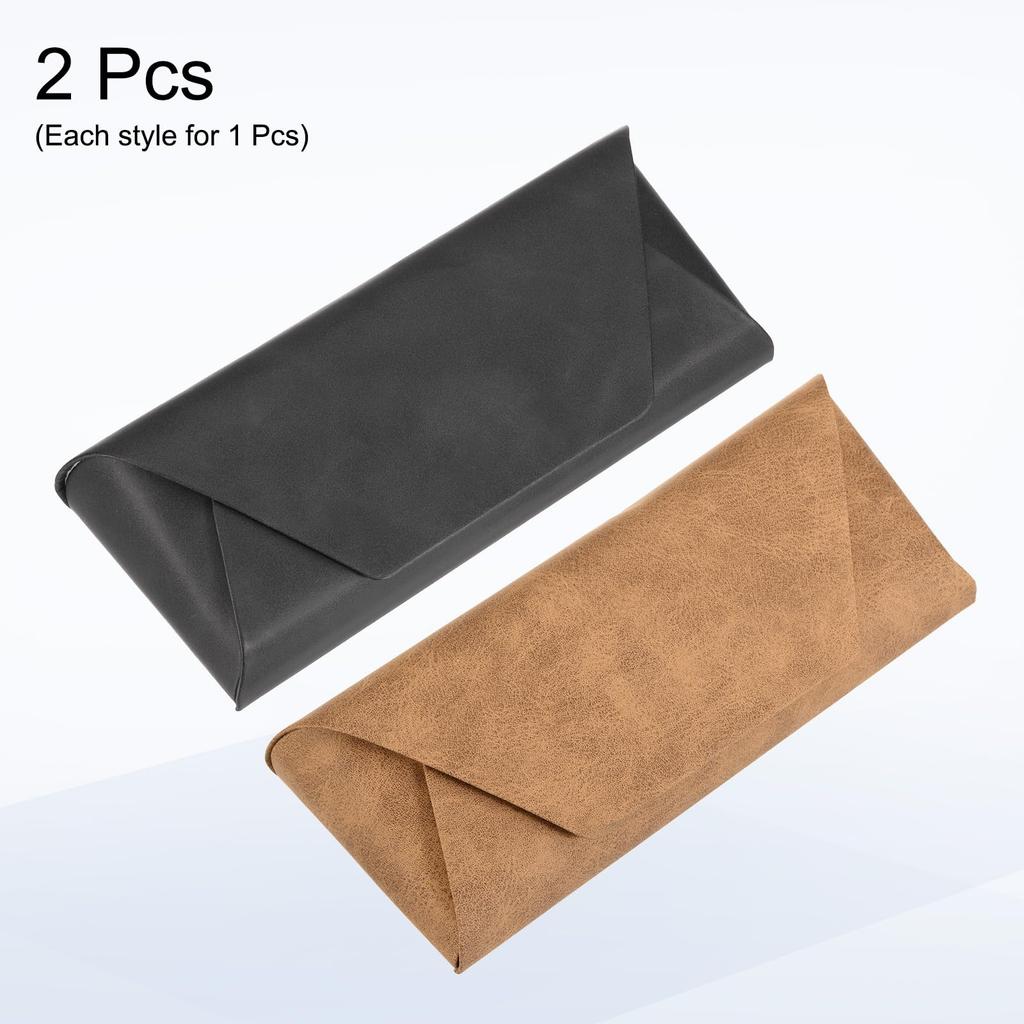 uxcell x PU Leather Eyeglass Hard Shell Portable Sunglasses Case for Men and Black and Brown 2-Pack 6.5" 2.6" Case, Anti-Scratch Protector, Women,