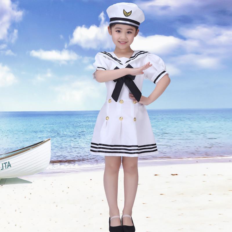 Childrens Navy Uniform Dance Costume With Polyester Fabric For Stage Performance