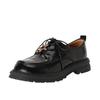 Fashion Block Heel Loafers Autumn New Round Toe Deep Mouth Front Lace-Up Rhinestone Non-Slip Wear-Resistant Platform Single Shoes