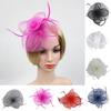 Flower Feather Fascinator Hairpin Mesh Veil Hat for Weddings Races Day Party Prom Cocktail - Red