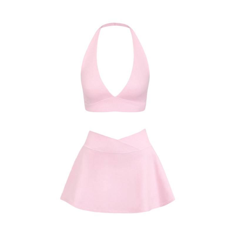 Q1R Stoßfeste Elastische Träger Fitness Halter Top & Tennisrock Set