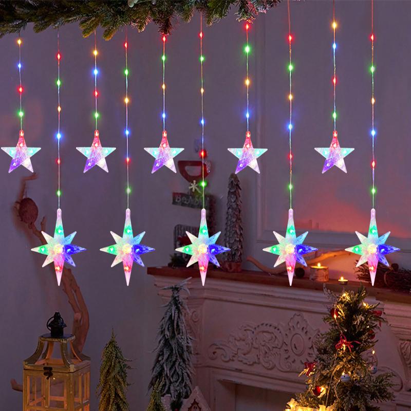 Christmas Decoration Star String Lights 300LED 8 Modes Waterfall Christmas Tree Fairy Lights for Outdoor Wedding Holiday