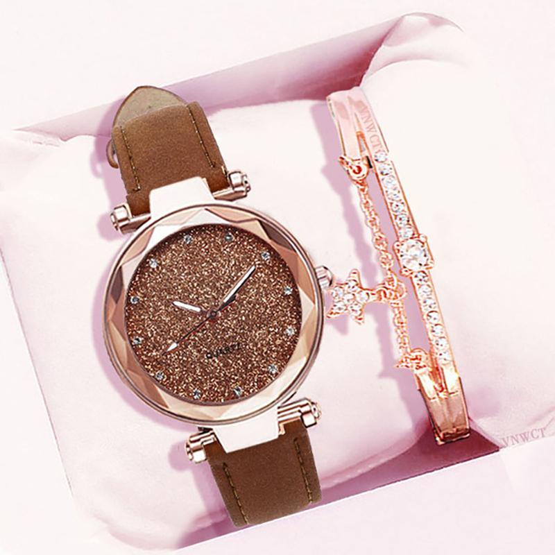 UTHAI BK99 Fashion Woman Watch Starry Sky Dial Matte Belt Luminous Quartz Watch Light Luxury Clock Gift Watches for Woman
