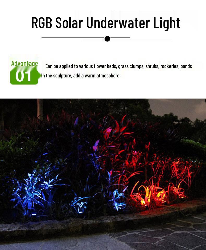 Underwater RGB Solar Garden Light for Pool, Lawn, Rockery, and Courtyard