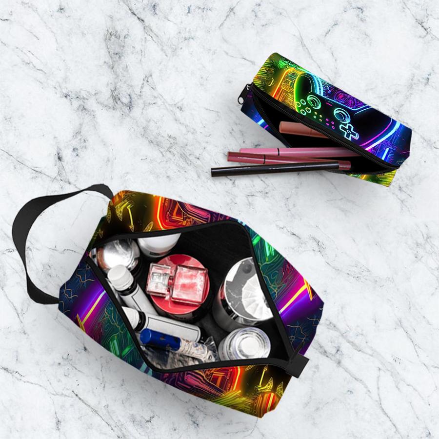 Zweiteilige Gamepad-Muster Kosmetiktasche, Federmäppchen für Jungen und Mädchen, Beste Geschenke, 2D Flache Cartoon-Taschen, Aufbewahrungstasche für Kinder