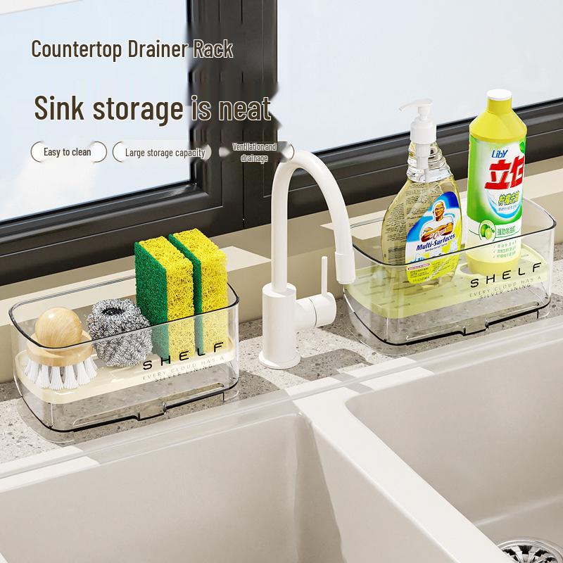 

Large Capacity Kitchen Sink Draining Rack for Sponge, Cloth, and Dish Storage Glossy White with Removable Draining Board