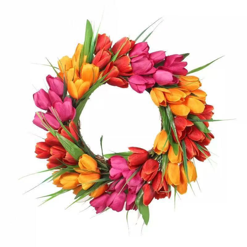 Artificial Tulip Wreath 40cm Door Wall Decor Floral Ring Home Wedding Party Photography