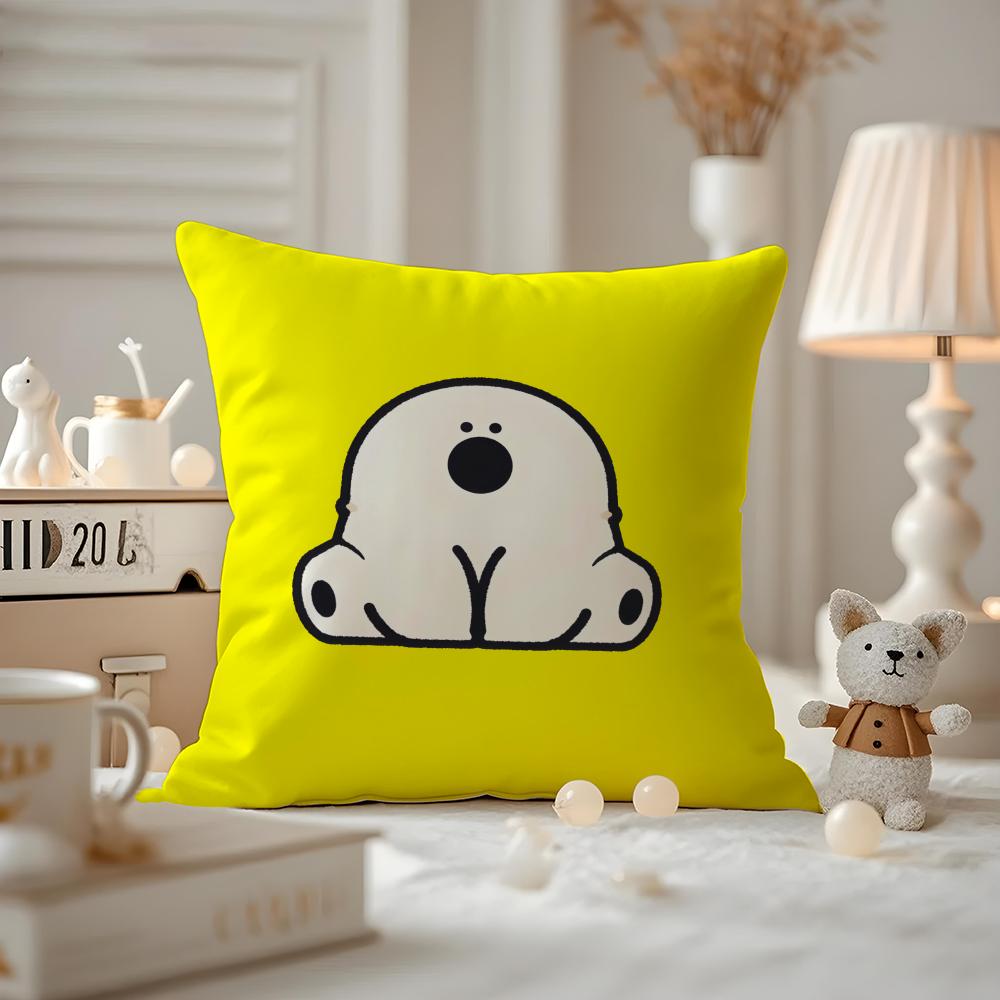 Cushion Cover Anti-dustmite Pillowcase Invisible Zipper Silky Short Plush Sofa Cushion Cover Cute Portrait