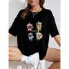 White Oversized T Shirt With Dog Faces And Stars Print For Casual Wear