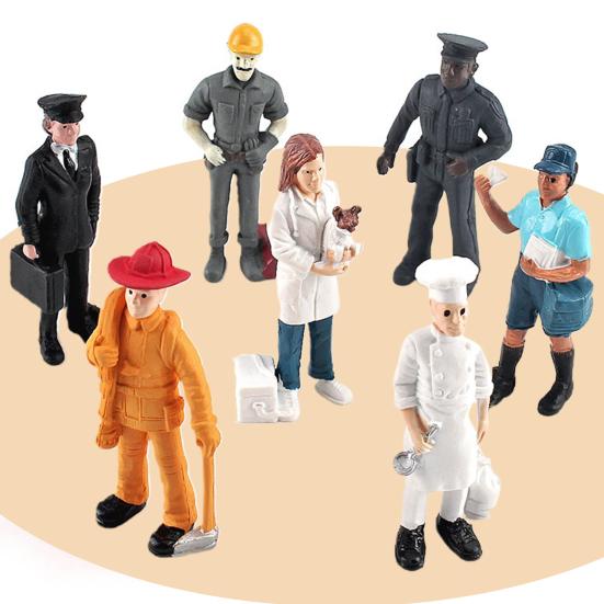 7Pcs/Set Hand Painted Miniature Landscape Figurine High Simulated Workplace Fireman Policeman Landscape Figurine for Decoration
