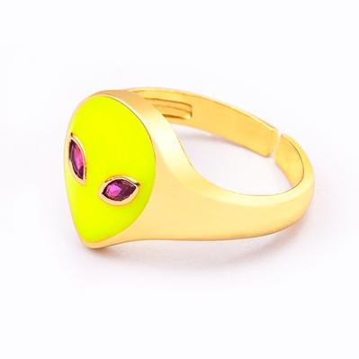 

New Trendy UFO Finger Ring Alien Shape Gold Plated 8 Colors for Women Couple Enamel Stackable Finger Ring Adjustable Jewelry жёлтый