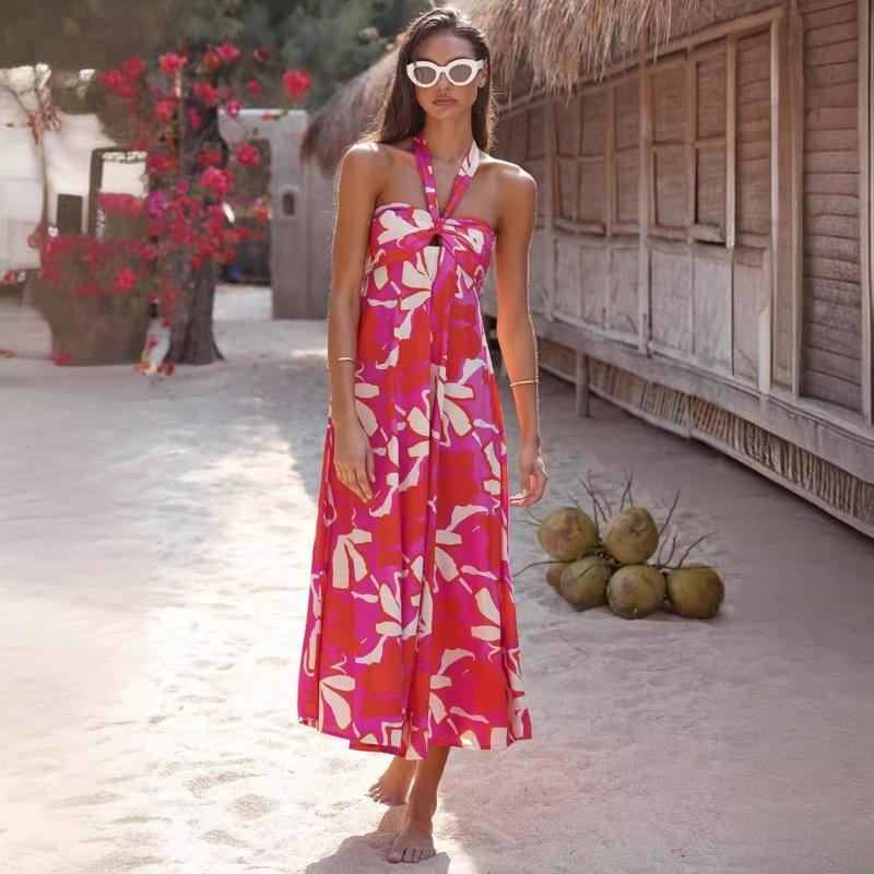 Summer Dress with Neck Hanging and Sleeveless Long Skirt for Women