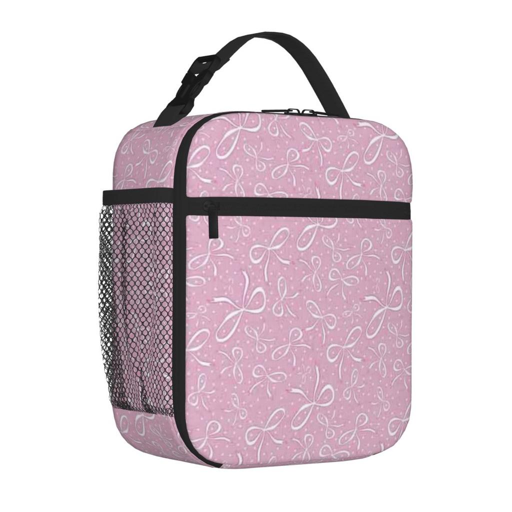 Bestselling Delicate Pink Coquette Bows Minimalist Commuter Lunch Bag Business Trip Food Tote Bag