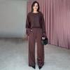Women's Solid Color Long Sleeve Top and Straight Leg Pants Casual Set