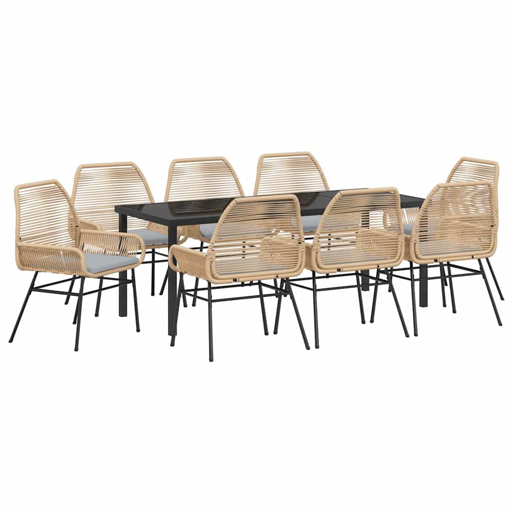 Garden Dining Set with Cushions 9 pcs Brown Poly Rattan