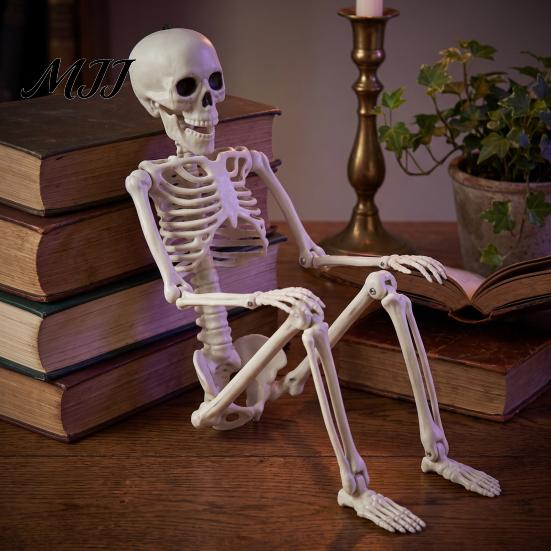 Compact Halloween Figurines for Tables Realistic Skeleton Figure, 40cm Posable Joints Hanging Skull Decoration, Lightweight Props Indoor Displays