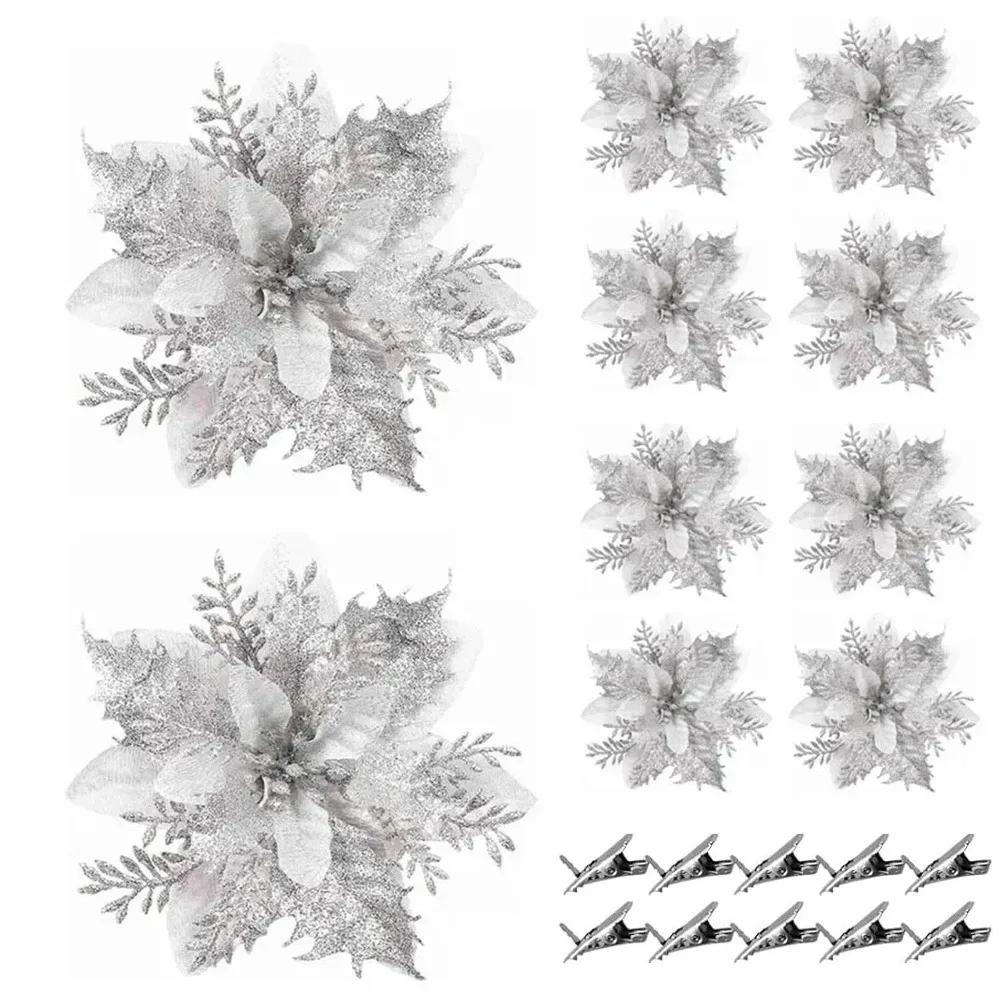 Handmade Artificial Christmas Flowers Shiny DIY Simulated Christmas Flower Multi-color Christmas Tree Accessories Event Layout
