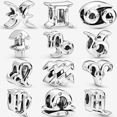 Nuovo Classico Rame Leone Ariete Vergine 12 Segni dello Zodiaco Luce Zircone Perline Ciondolo Adatto Braccialetto Gioielli Originali Regalo Fai da Te