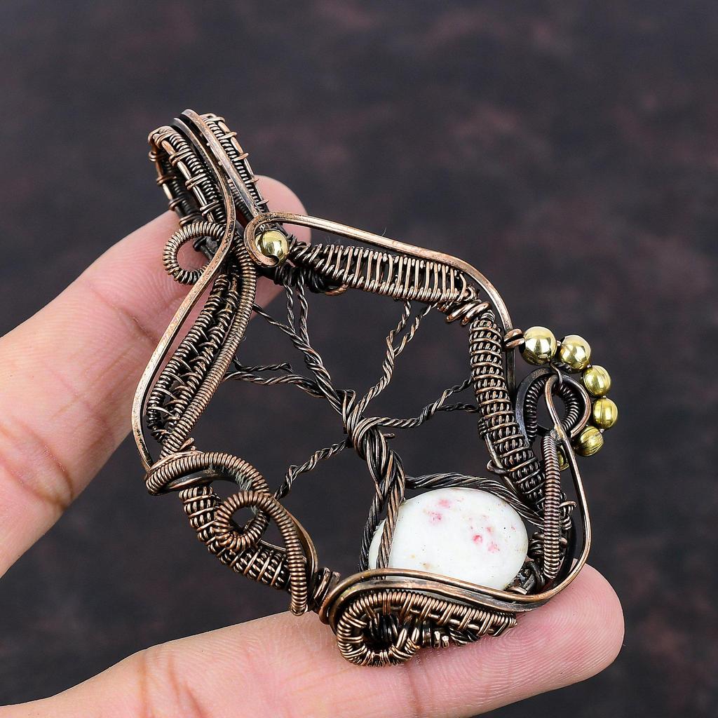 Lebensbaum Zinnober Anhänger Kupferdraht gewickelter Anhänger Handgefertigter Schmuck Zierlicher Edelsteinanhänger Kupferschmuck zum Geschenk Zinnober Schmuck