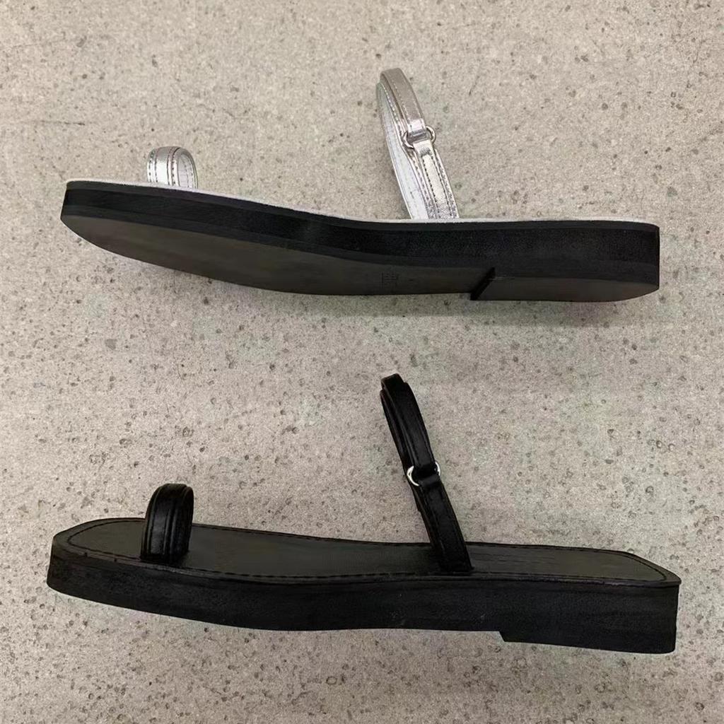 Sheepskin Version of Toe Slippers Women's Flat Bottom Outer Wear Cover Toe Flip-flops Temperament Wind Simple Non-slip Beach Roman Sandals