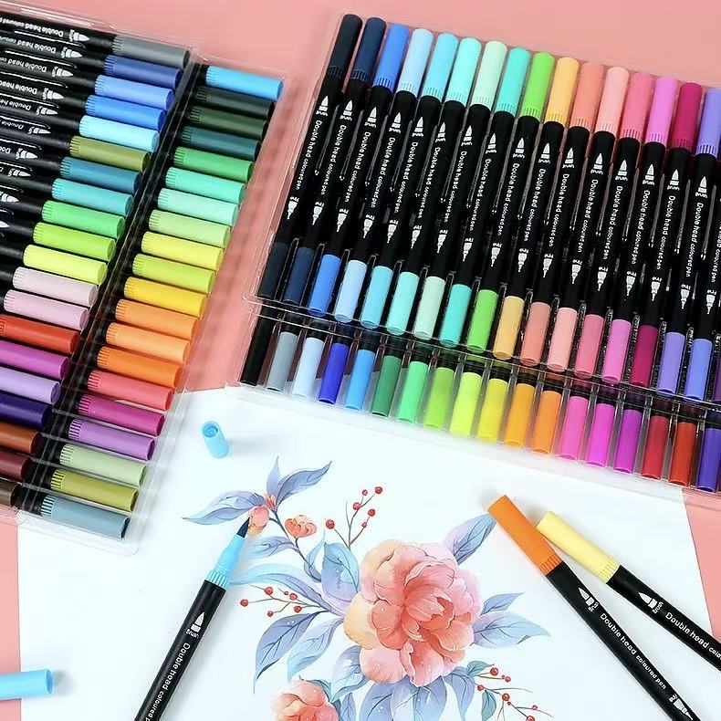 48pcs Professional Dual Tip Marker Pens, Quick Dry, No Bleed, Waterproof Ink