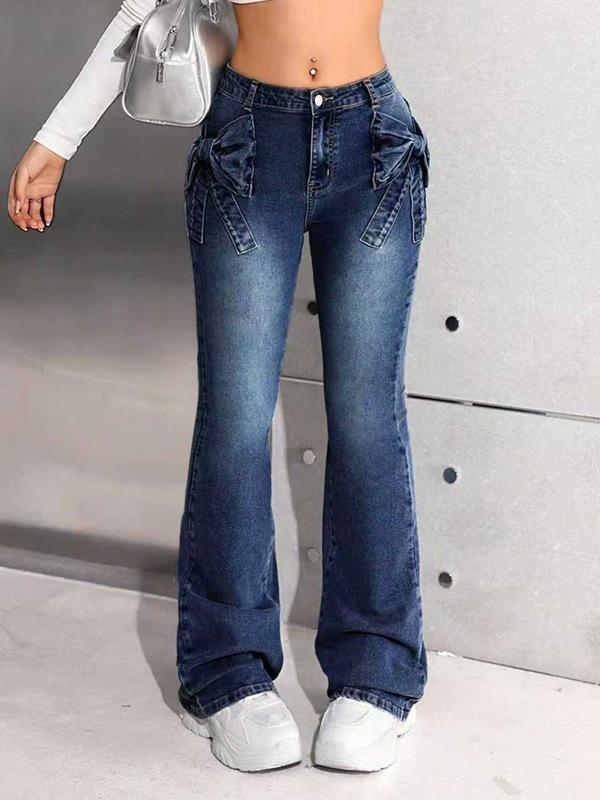 Teen Girls' Fashion 3D Bow Flare Jeans