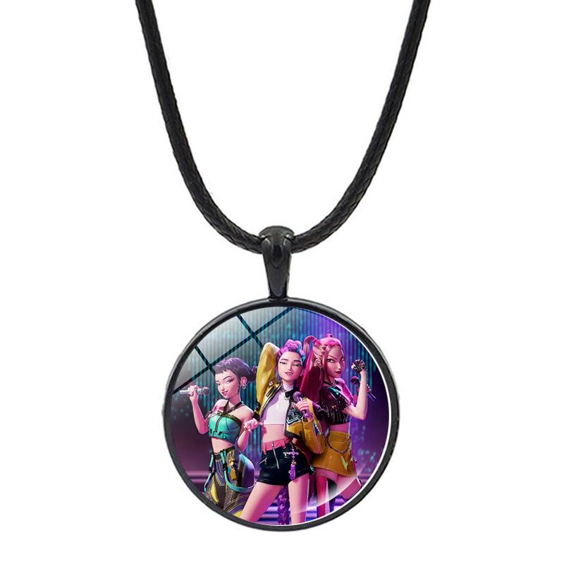 Huntress Girls Iron Alloy Necklace, Kpop Idol Cartoon Pendant Wax Rope Chain, Cute Anime Jewelry Gift for Kids and Fans