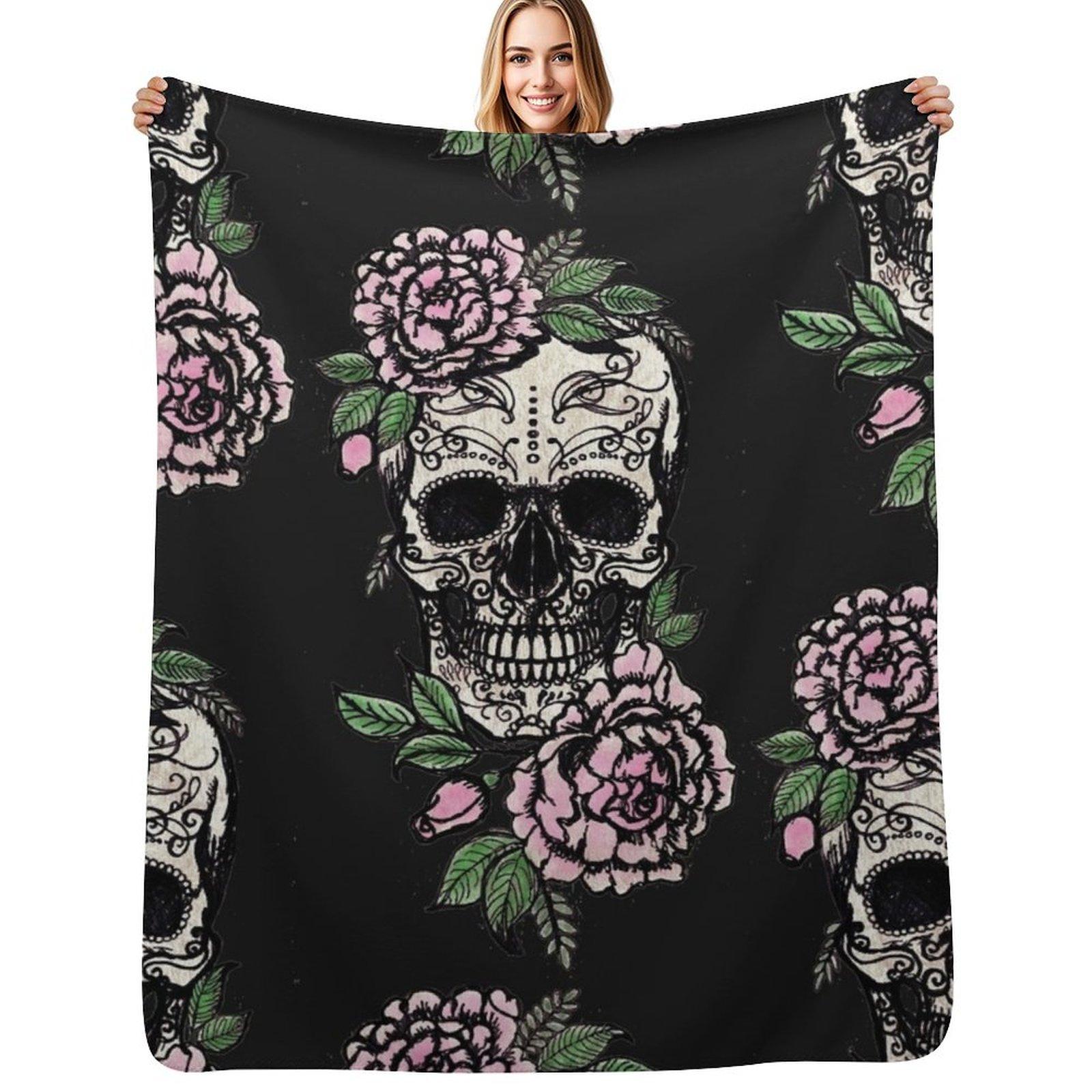 Sugar Skull and Roses Throw Blanket Versatile Cozy Throw Blanket for All Occasions Size: 75*100cm, Weight: 230 GSM