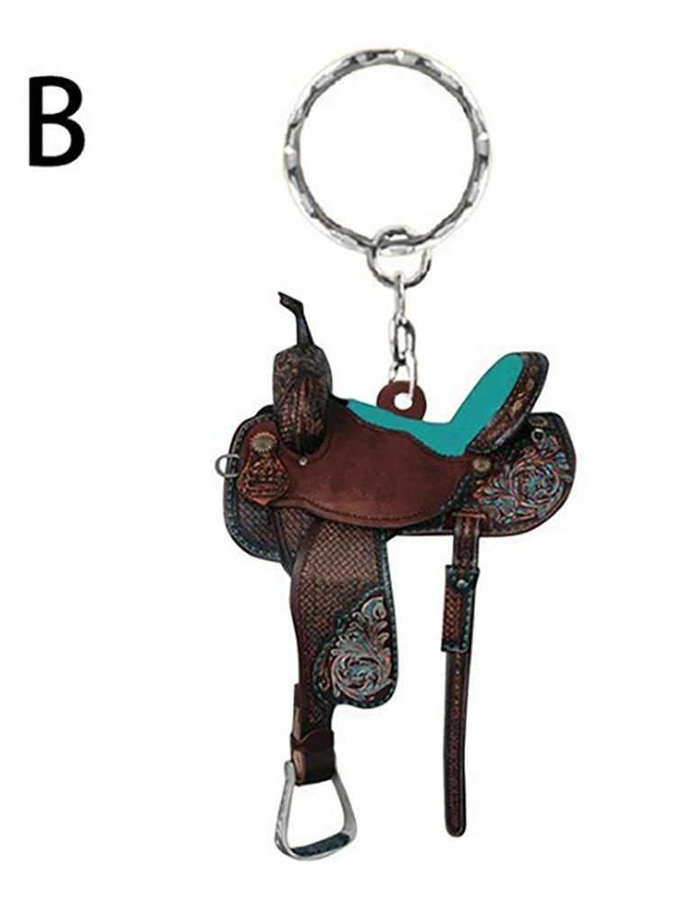 1 Pc Western Cowboy Saddle Acrylic 2D Keychain Pendant Personalized Decoration Universal Men's and Women's Flat Keychain