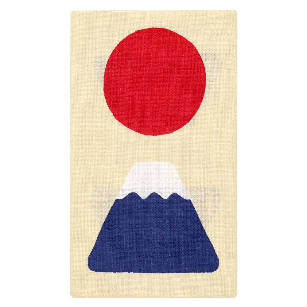 Hamamonyo Tenugui Japanese Flag and Fuji Beige Design,