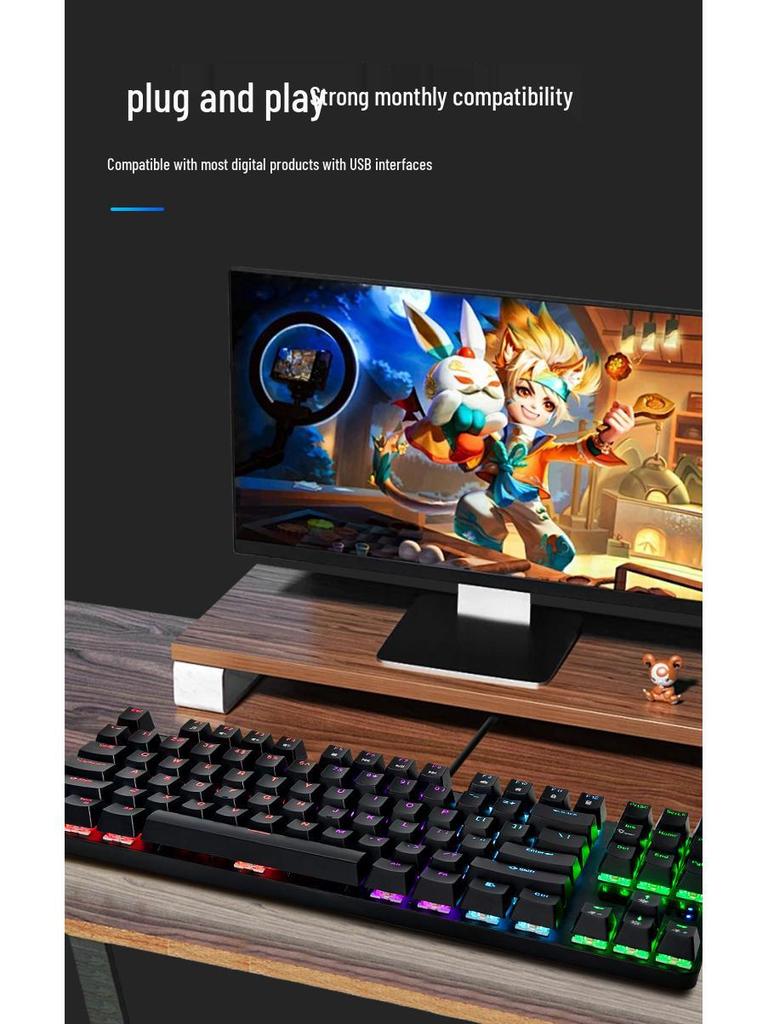 In-Stock RGB 87-Key True Mechanical Wired Keyboard, Blue Switch, for PC, Laptop, Office, and E-sports.