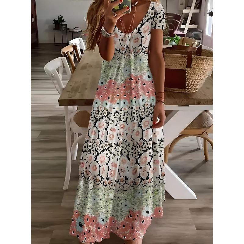 Women's Midi Dress Sundress A Line Dress Vacation Casual Boho Beach Going Out Standard Fit Floral Graphic Short Sleeve V Neck Summer Spring