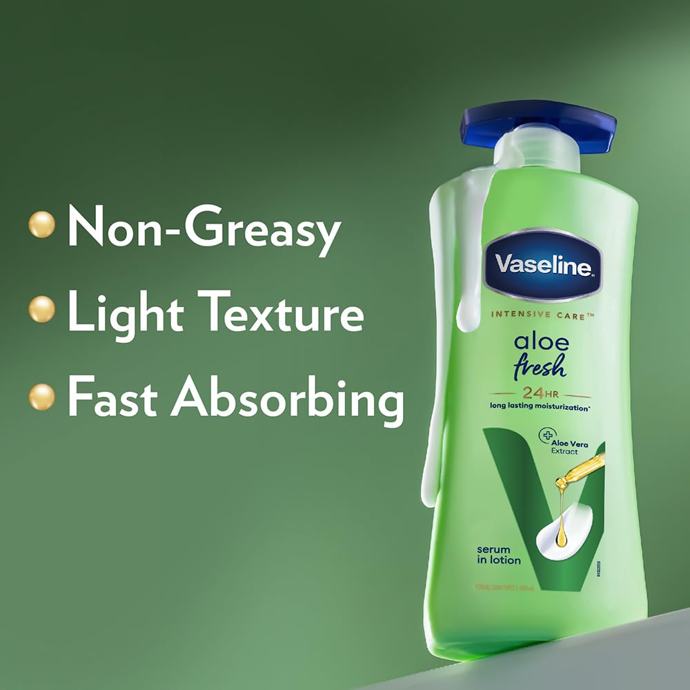 Vaseline Aloe Fresh Body Lotion 400ml Pack of 1 24HR Hydration Non-Sticky Lightweight Skin Moisturiser