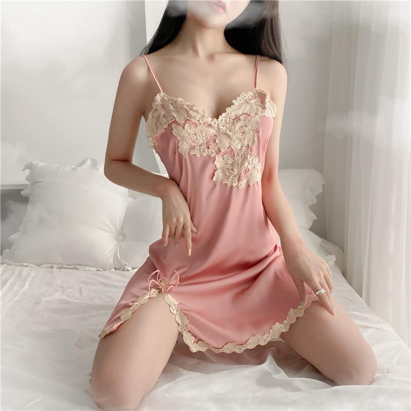 Sexy female thin lace hot suspender sex underwear satin backless seduction sex dress