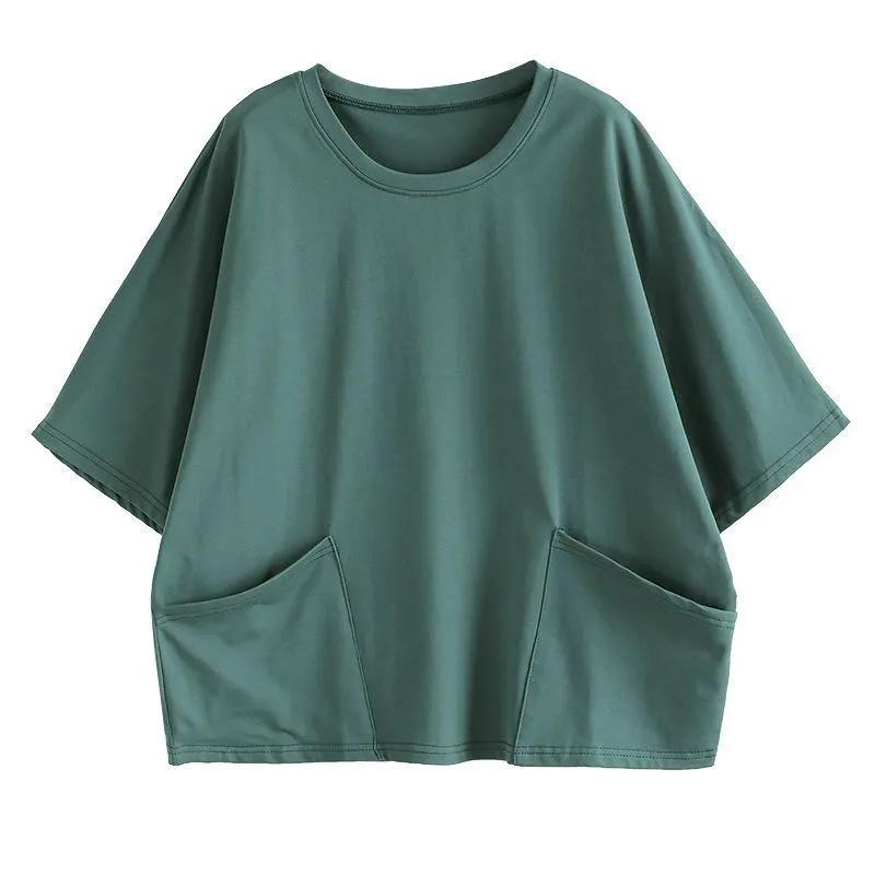 Bavlněné tričko Velká velikost Topy s krátkým rukávem Dámské Jaro a Léto Pohodlné Ležérní Spodní tričko Jednobarevné Kapsičkové topy Dámské