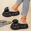 Fashion Casual Pu Thick Bottom Cotton Indoor Slippers Winter Sweet Bowknot Chunky Platform Short Plush Shoes Warm Faux Fur Slippers