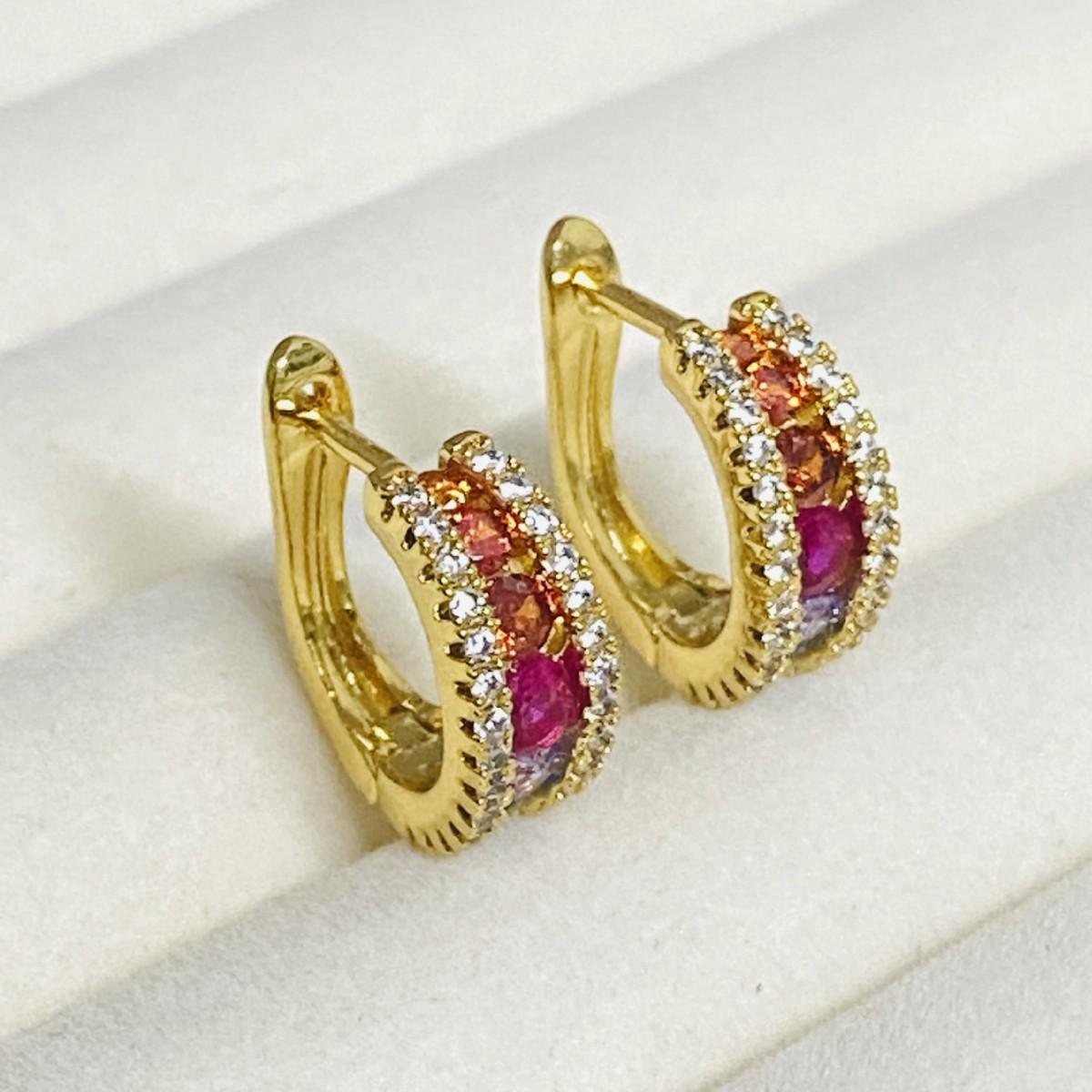 

Colorful Zircon Micro-Inlaid Gold-Plated Copper Earrings with Ear Cuffs