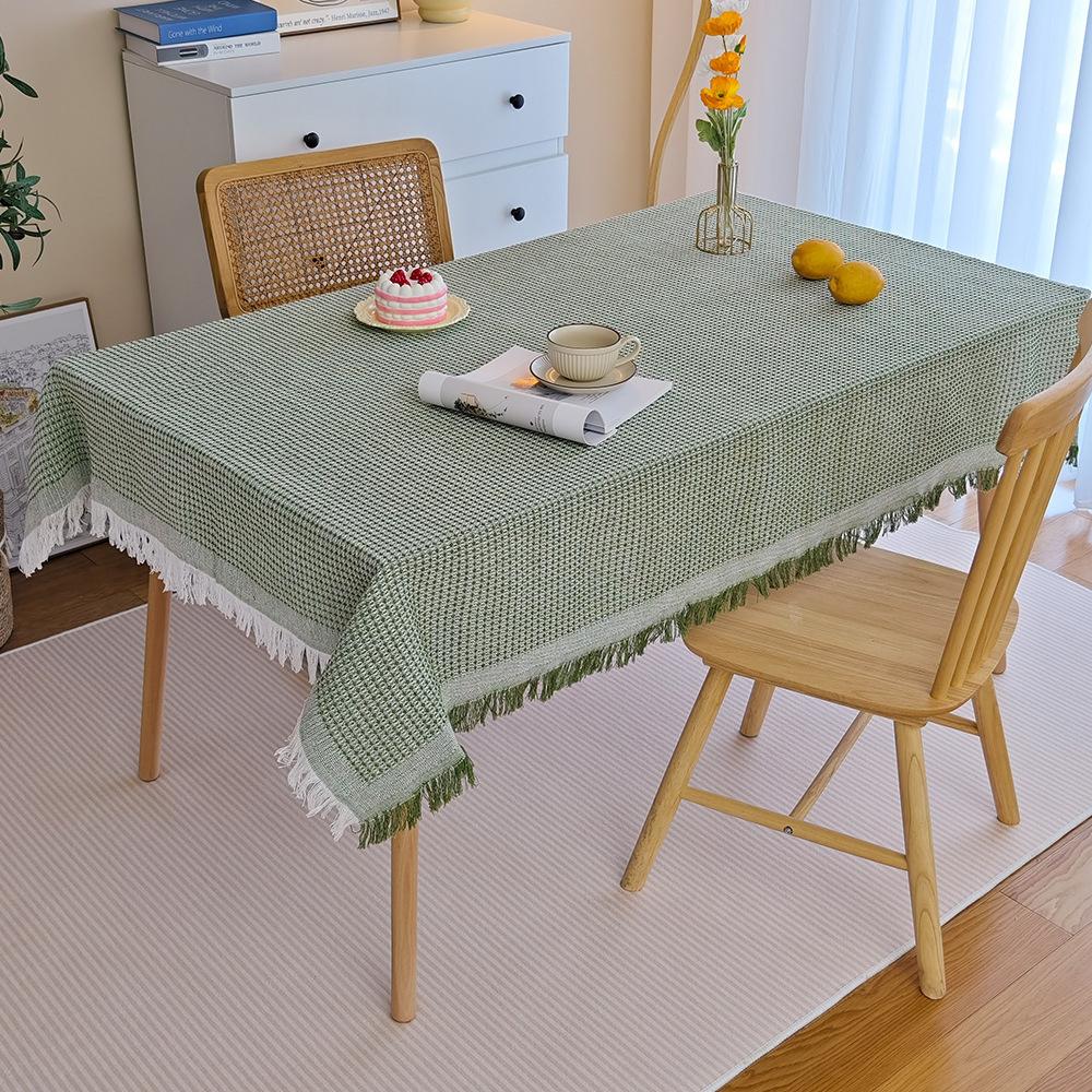 Waffel-Tischdecke Baumwollgarn gefranst kleine frische Atmosphäre Dekorationsstoff Esstischstoff Tischdecke Kaffeetisch-Tischdecke