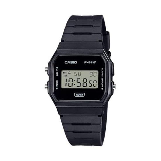 Casio Montre Numérique Série F91W Résistante à l'Eau Lumière LED Chronomètre au 1/100 SEC Affichage Toujours Allumé (RH Min PM Date Jour) Alarme quotidienne Légère 7 ans