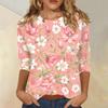 Womens Casual Floral Print Top with Three Quarter Sleeves and Crew Neck Relaxed Fit Lightweight Blouse for Everyday Wear