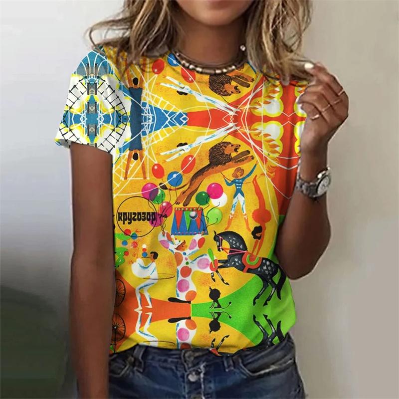 3D Printed Colorful Deer T Shirt for Women Abstract Geometry Graphic Short Sleeves Summer Street O-Neck Tees Tops Loose T-Shirts