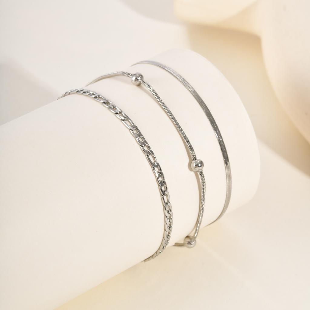 3pcs Set Simple Stainless Steel Bracelet for Women, Adjustable Gold Plated Thin Chain Bracelets, Fashion Stackable Jewelry Set