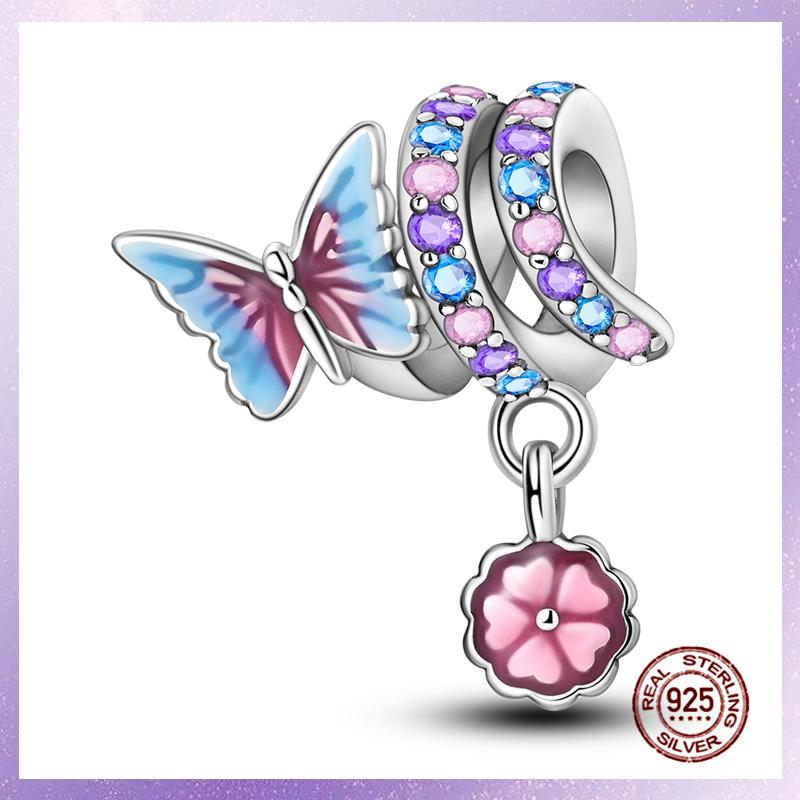 Purple Charms Copper Fit Original Pendant Bracelet Butterfly Glass Heart Feather Clip Charm Dangle Luminous Bead Diy Jewelry