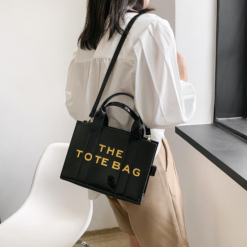 Summer new letter printing contrasting color pu glossy large capacity women's tote bag women's shoulder messenger bag