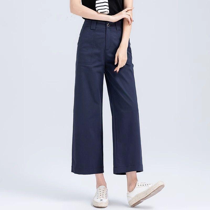 

Women s High-Waist Wide-Leg Cropped Pants - Slimming, Loose, Casual Wear for Spring to Autumn XL (64-70 kg) темно-синий