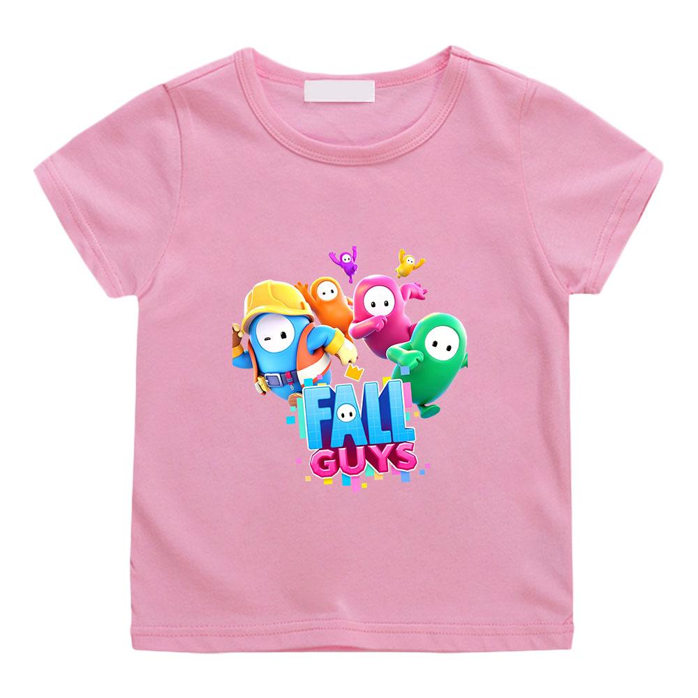 Camiseta Infantil Fall Guys 100% Algodón Camisetas Estampado Gráfico de Dibujos Animados Tops Casuales Niños Unisex Cuello Redondo Manga Corta Verano